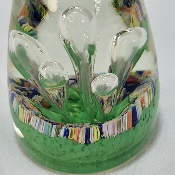 Teardrop Egg Shaped Bubbles Green Multicolor Art Glass Paperweight Stalagmites - Picture 8 of 16